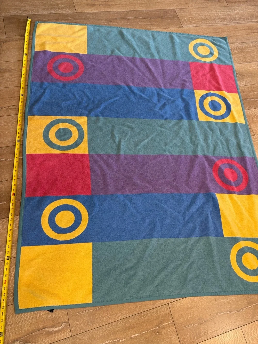 VTG Ibena Germany Geometric Throw Blanket Reversible MCM Blue Yellow Red